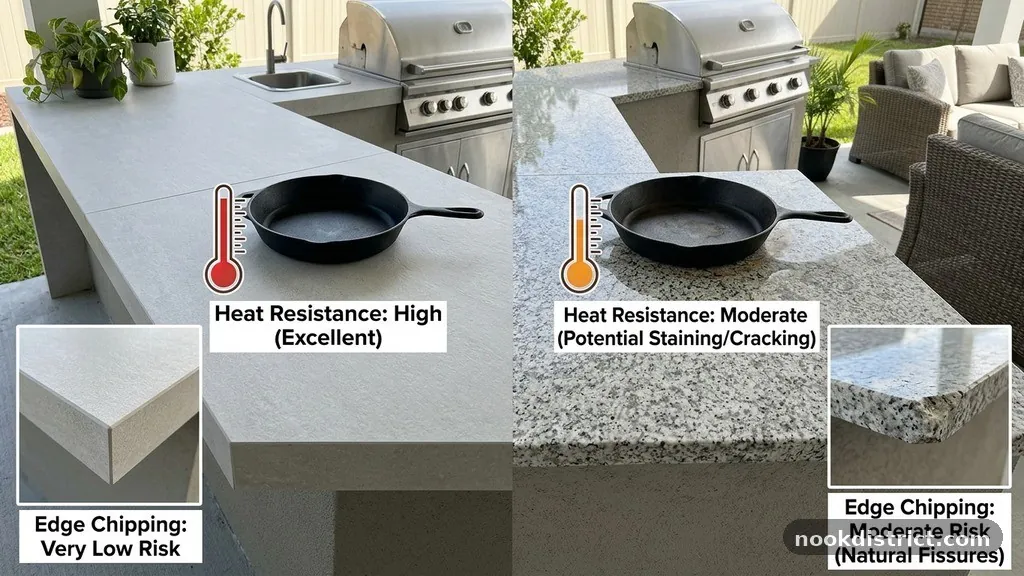 Comparing Porcelain to Natural Stone - Porcelain Slab Outdoor Counters: Heat Resistance and Edge Chipping Limits
